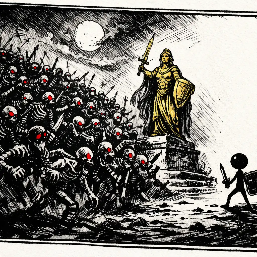 Horda wrogów atakująca posąg w trybie Endless Deads – przetrwanie w Stick War Legacy