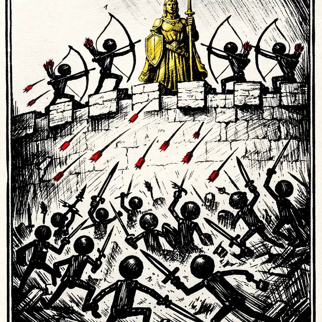 Obrona posągu w trybie Missions – łucznicy odpierają atak wrogów w Stick War Legacy